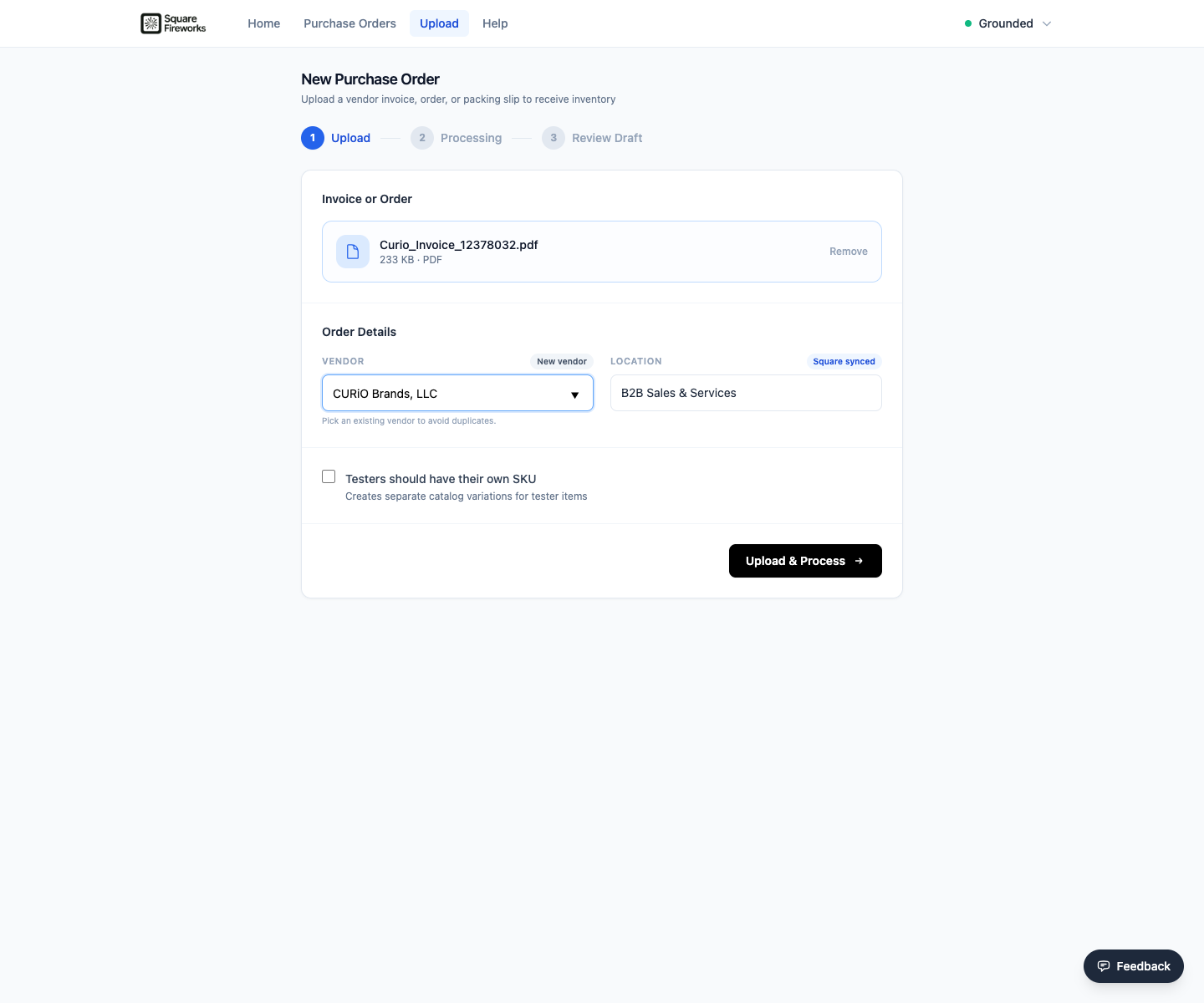 Upload a vendor invoice to Fireworks